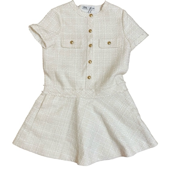 Zara White Tweed Mini Dress - Picture 3 of 5